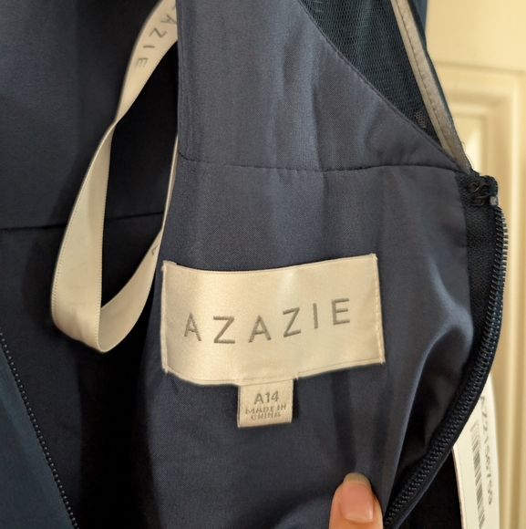 NWT Azazie Blue Navy Embroidered Floral Sleeveless Bridesmaid Gown Dress 14 - Picture 3 of 11